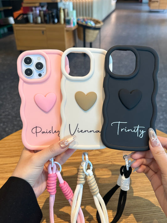 Yours Truly: Trendy Wavy Heart Custom Phone Case with Script Signature