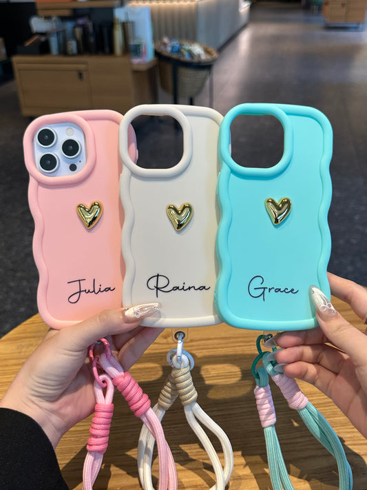 Your Name Signature Series: Fashionable 3D Golden Heart Personalized Phone Case