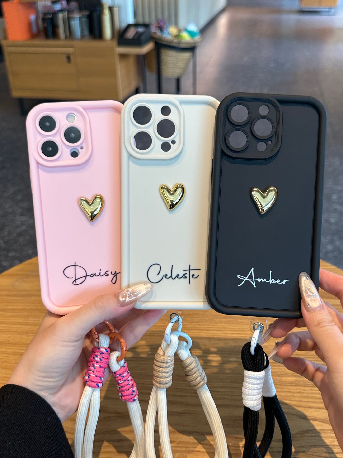 Your Name Signature Series: Fashionable 3D Golden Heart Personalized Phone Case