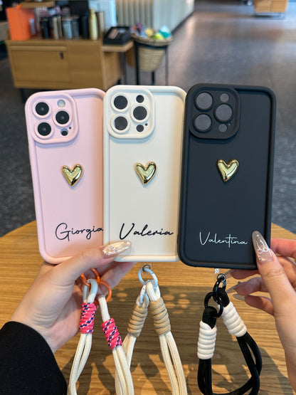 Your Name Signature Series: Fashionable 3D Golden Heart Personalized Phone Case