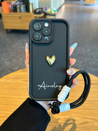 Your Name Signature Series: Fashionable 3D Golden Heart Personalized Phone Case
