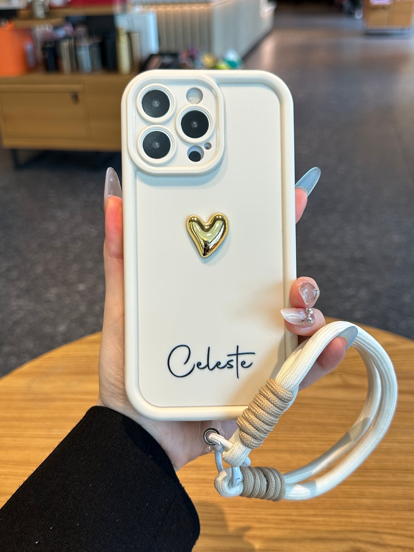 Your Name Signature Series: Fashionable 3D Golden Heart Personalized Phone Case