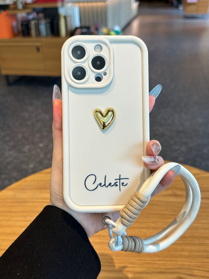 Your Name Signature Series: Fashionable 3D Golden Heart Personalized Phone Case
