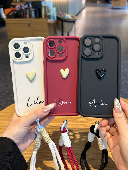 Luxury Atelier Custom Name Phone Case with Fashion Signature 3D Heart