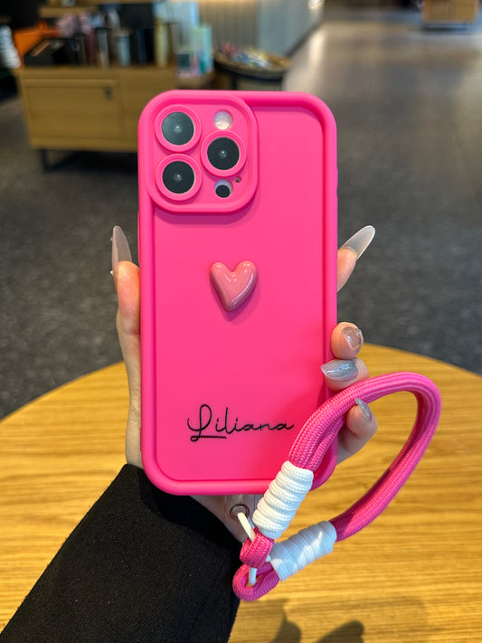 Luxury Atelier Custom Name Phone Case with Fashion Signature 3D Heart