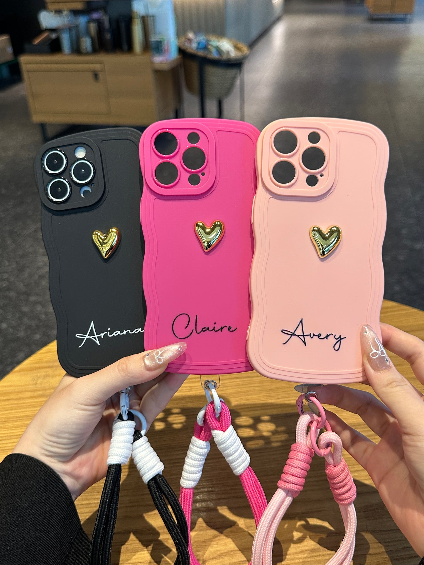 Your Name Signature Series: Fashionable 3D Golden Heart Personalized Phone Case