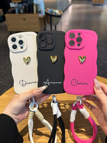Your Name Signature Series: Fashionable 3D Golden Heart Personalized Phone Case