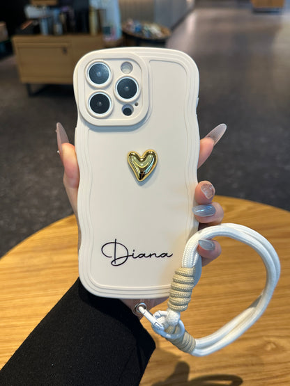 Your Name Signature Series: Fashionable 3D Golden Heart Personalized Phone Case