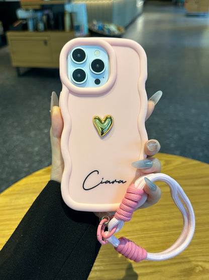 Your Name Signature Series: Fashionable 3D Golden Heart Personalized Phone Case