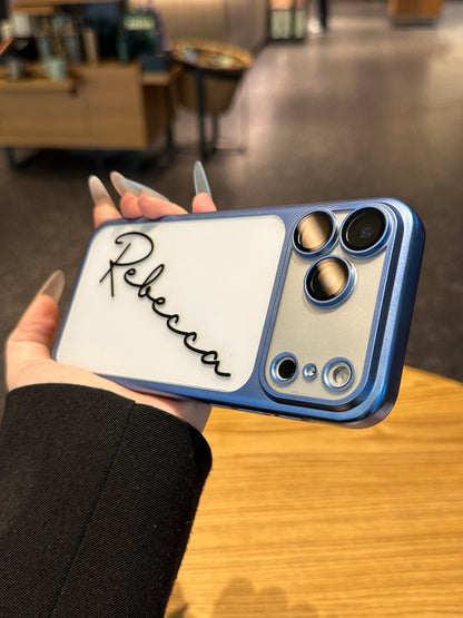 Your Name in Style: Custom Cute Fashion Script Name Chrome Border Frosted Phone Case