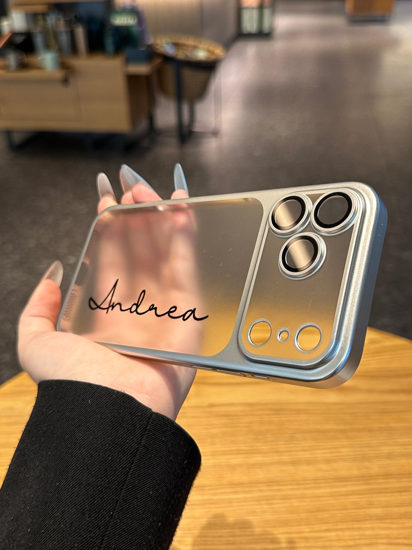 Your Name in Style: Custom Cute Fashion Script Name Chrome Border Frosted Phone Case